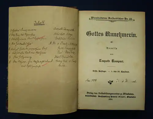 Kompert Wiesbadener Volksbücher Nr. 45 "Gottes Annehmerin" 1904 Klassiker sf