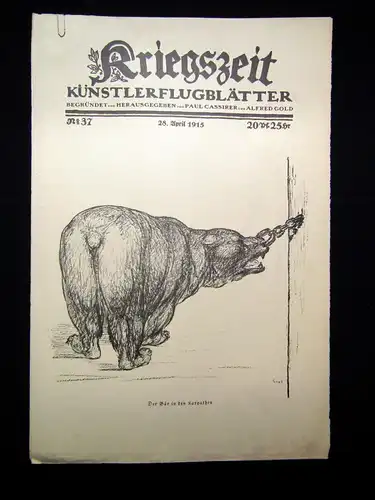 Cassirer Kriegszeit Künstlerflugblätter Nr.37 4 Original Lithographien 1915