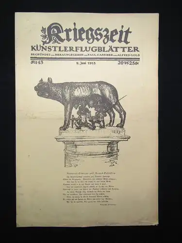 Cassirer Kriegszeit Künstlerflugblätter Nr.43 4 Original Lithographien 1915