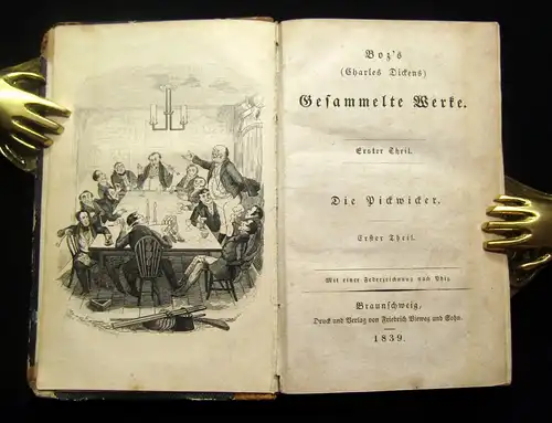 Charles Dickens, Die Pickwicker, 1839, Boz`s gesammelte Werke, Federzeichnung