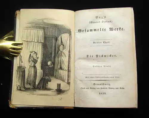 Charles Dickens, Die Pickwicker, 1839, Boz`s gesammelte Werke, Federzeichnung