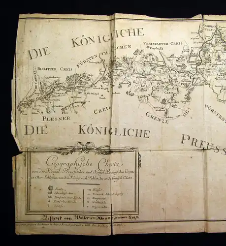 Büsching Geographische Carte der preussisch- böhmischen Grenze sehr selten 1776