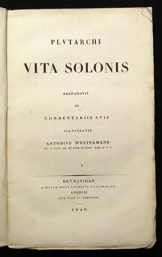 Westermann Plutarchi Vita Solonis 1840 Philosophie Belletristik js