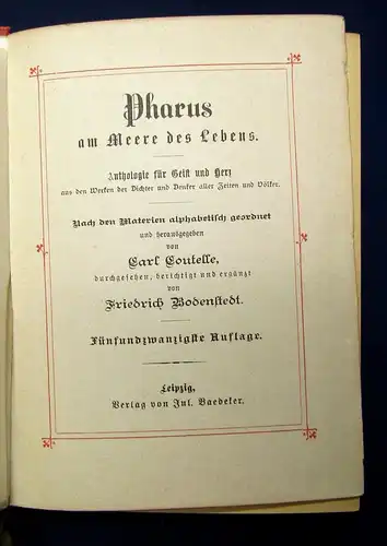 Coutelle Pharus am Meere des Lebens Anthologie für Geist und Herz 1889 j
