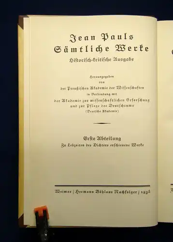 Jean Pauls Sämtliche Werke Vorschule der Aesthetik 1.Bd. 1935 Klassiker js