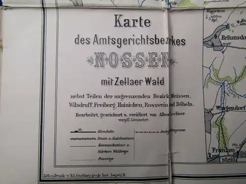 Karte des Amtsgerichtsbezirkes Nossen mit Zellaer Wald 1908 Sachsen Saxonica sf