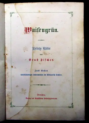 Fischer, Ernst Waisengrün Lyrische Blätter selten ohne Jahr Literatur Poesie