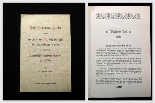 Fest-Kommers-Lieder anläßlich der Feier des 50.Gebrurtstages des Kaisers 1909