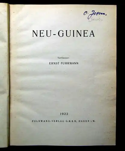 fuhrmann Neu-Guinea Schriften-Reihe Kulturen der Erde 1922 Bd. XIV Kunst