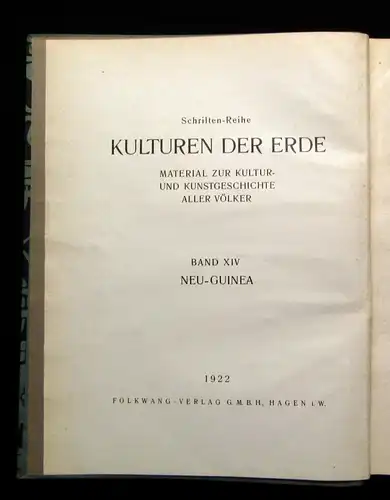 fuhrmann Neu-Guinea Schriften-Reihe Kulturen der Erde 1922 Bd. XIV Kunst