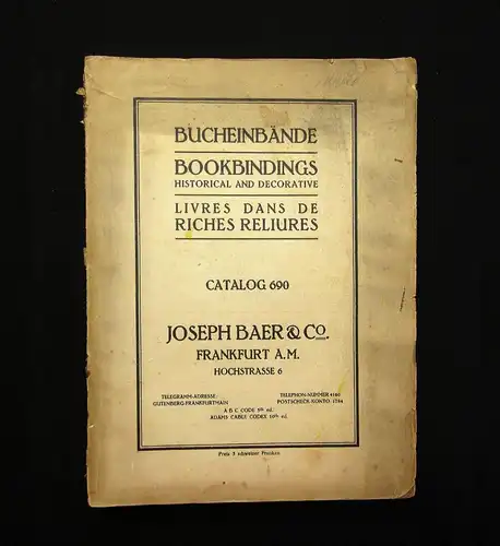 Bucheinbände Bookbindings Historical and decorative Catalog 690 Baer & Co. 1930