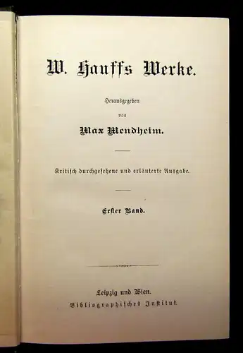 Mendheim W. Hauff´s Werke Band 1-4 um 1890 Belletristik Klassiker Literatur