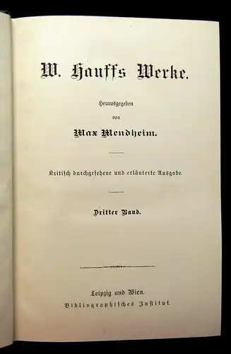 Mendheim W. Hauff´s Werke Band 1-4 um 1890 Belletristik Klassiker Literatur