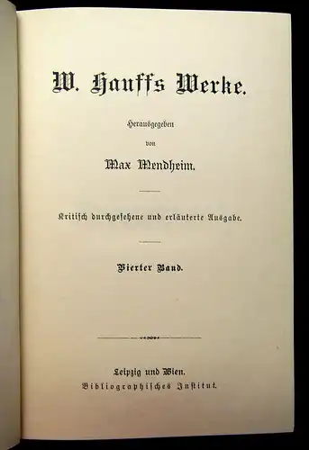 Mendheim W. Hauff´s Werke Band 1-4 um 1890 Belletristik Klassiker Literatur