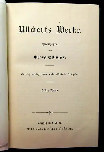 Ellinger Rückerts Werke Band 1+2 um 1890 Belletristik Klassiker Literatur