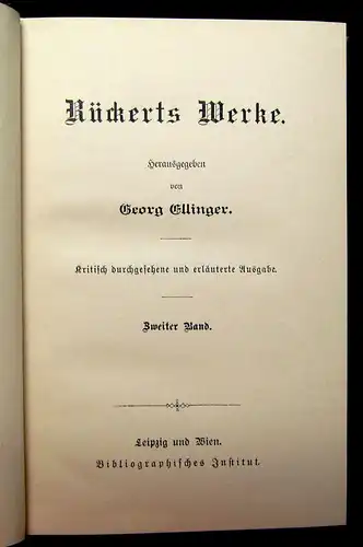 Ellinger Rückerts Werke Band 1+2 um 1890 Belletristik Klassiker Literatur