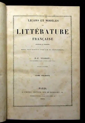 Tissot Lecons Et Modeles Litterature Francaise 2 Bde. 1835 Literatur dekorativ