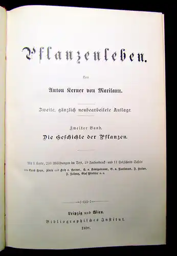 Kerner Pflanzenleben 2 Bde. Gestalt und Leben der Pflanze u.a. 1896/98 Botanik