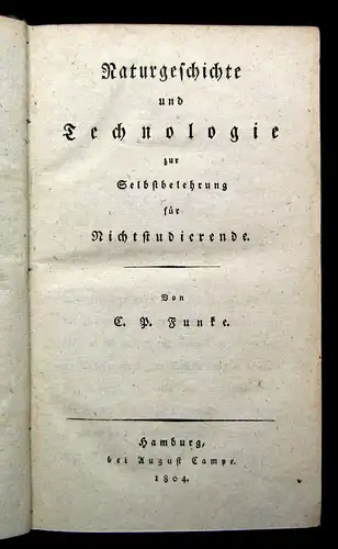 Funke Bildungsbibliothek für Nichtstudierende 1804 Naturgeschichte Technologie