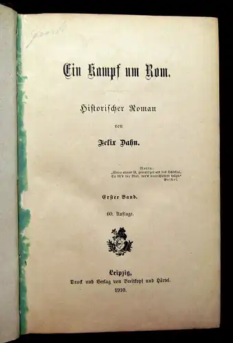 Dahn Ein Kampf um Rom Bd. 1-3 1910 Literatur Historischer Roman Lyrik