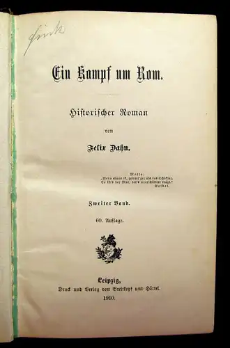 Dahn Ein Kampf um Rom Bd. 1-3 1910 Literatur Historischer Roman Lyrik