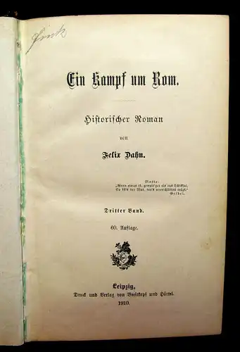 Dahn Ein Kampf um Rom Bd. 1-3 1910 Literatur Historischer Roman Lyrik