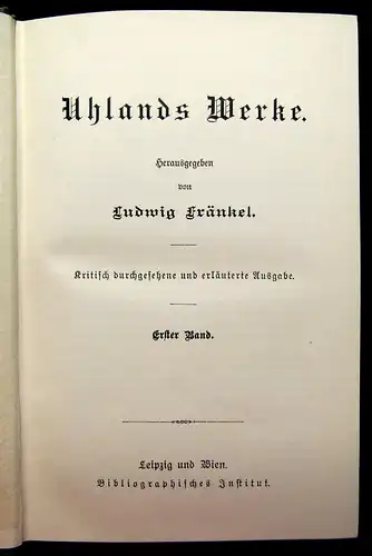 Fränkel Uhlands Werke Band 1+2 um 1890 Belletristik Klassiker Literatur
