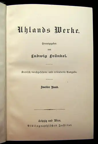 Fränkel Uhlands Werke Band 1+2 um 1890 Belletristik Klassiker Literatur