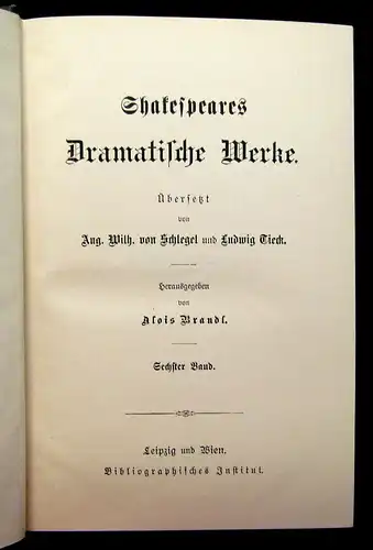 Schlegel Tieck Shakespears Werke 10 Bde um 1897 Belletristik Klassiker