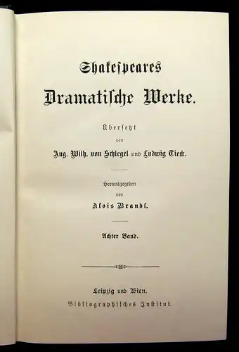 Schlegel Tieck Shakespears Werke 10 Bde um 1897 Belletristik Klassiker