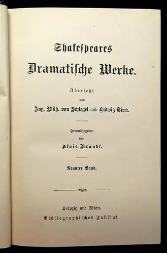 Schlegel Tieck Shakespears Werke 10 Bde um 1897 Belletristik Klassiker