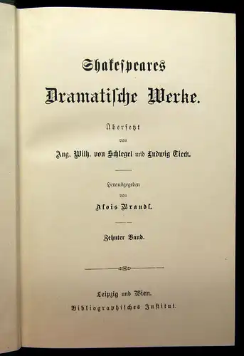 Schlegel Tieck Shakespears Werke 10 Bde um 1897 Belletristik Klassiker