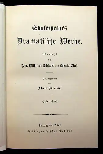 Schlegel Tieck Shakespears Werke 10 Bde um 1897 Belletristik Klassiker