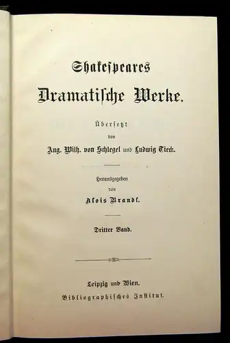 Schlegel Tieck Shakespears Werke 10 Bde um 1897 Belletristik Klassiker
