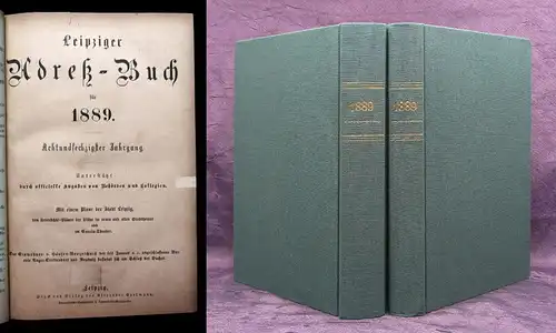Leipziger Adreßbuch für 1889 2 Bde. komplett 68.Jhg. Bewohner Vororte js