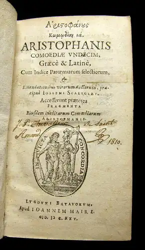 Aristophane 1625 Aristophanis/Comoediae undecim/graece & latine/cum indic...am