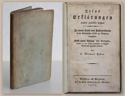 Feder Jesus Erklärungen gegen gewisse Laster 1801 Fastenpredigten Würzburg xz
