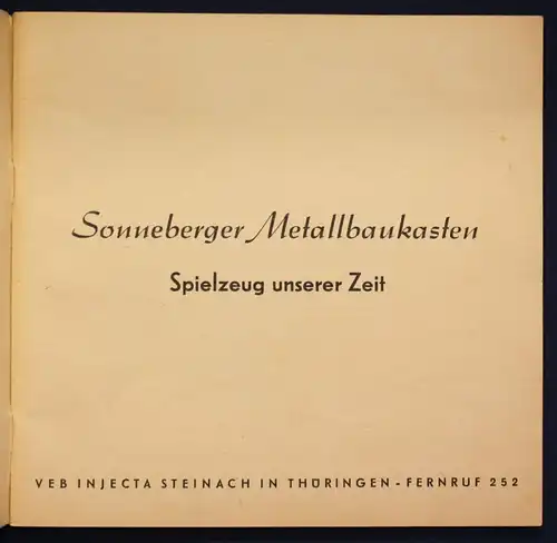 Orig. Prospekt Sonneberger Metallbaukasten "Spielzeug unserer Zeit" um 1950 sf