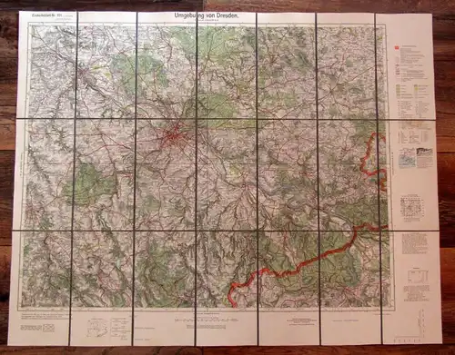 G. A. Kaufmann Amtl. Umgebungskarte Dresden 84 x 66 cm 1935 Ortskunde Führer js