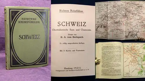 Richter Schweiz 21. Auflage 1912/13 Guide Reiseführer Führer Ortskunde  mb