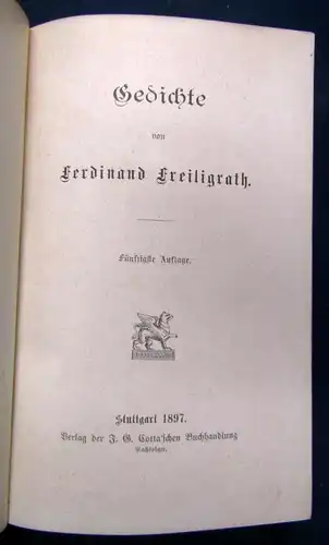 Ferdinand Freiligrath Gedichte 1897 Belletristik Klassiker Literatur Dichter sf
