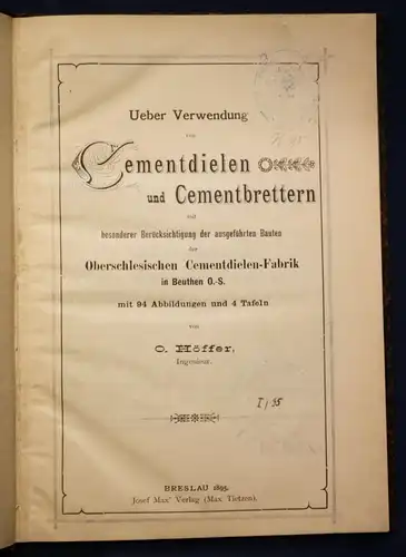 Höffer Ueber Verwendung von Cementdielen und Cementbrettern 1895 Baukunst sf