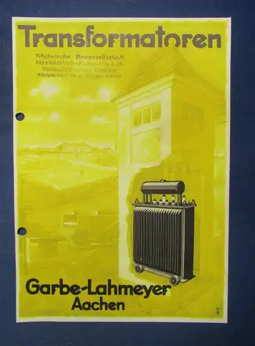 Or. Prospekt Transformatoren Garbe-Lahmeyer Aachen um 1925 Handwerk js