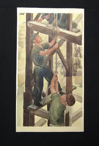 Walter, Albert Aquarell über Bleistift "Auf der Baustelee" Monogramm "A" um 1930