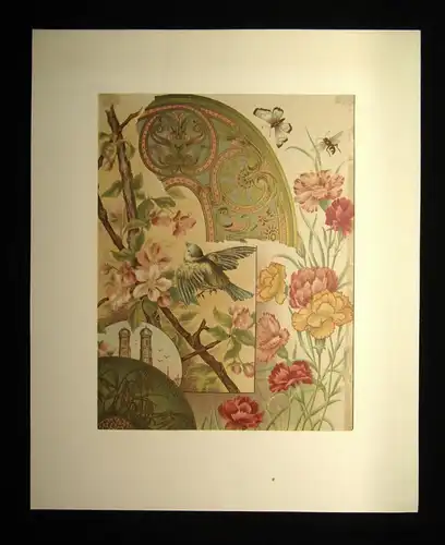 Spatz und Nelken Jugendstil um 1894 Chromolithographie/ Lithographie 37x 27,5 cm