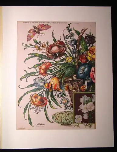Blumenkorb Jugendstil um 1893 Chromolithographie/ Lithographie 38x 28cm