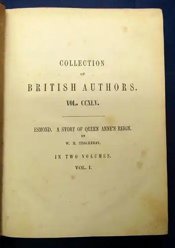 Thakeray The History of Henry Esmond, Esq. 2 Bde. 1852 Belletristik Lyrik