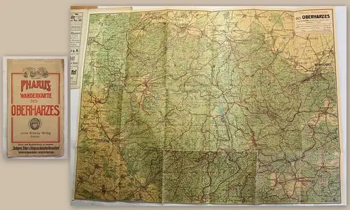 Pharus Wanderkarte des Oberharzes um 1910 Niedersachsen Sachsen-Anhalt