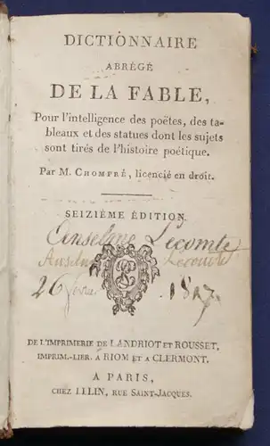 Chompre Dictionnaire abrege De La Fable um 1800 Wörterbuch Nachschlagewerk sf