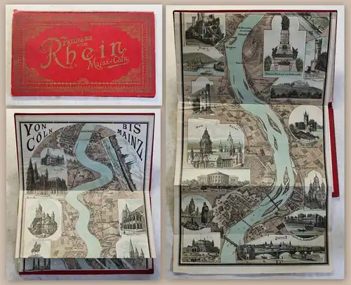 Panorama Rhein Mainz bis Köln um 1875 Original Lithografie Grafik Leporello xz